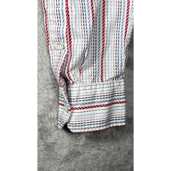 Faconnable Button Shirt Size L Red Blue White Stripe Womens $96 - Picture 6 of 16